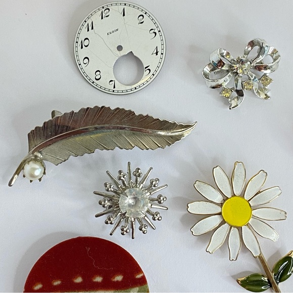 Vintage Jewelry Lot Elgin Brooch Pin Clip Rhinestone Enamel Floral Estate 10pc - Picture 3 of 10